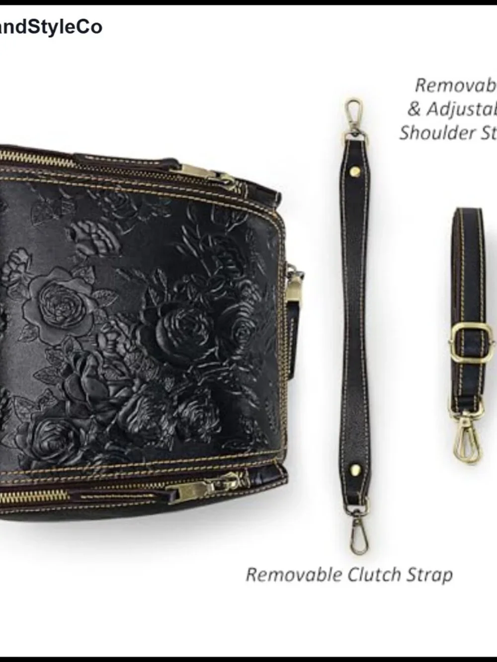 Leather Crossbody Bag Satchel Handbag with Embossed Rose Pattern